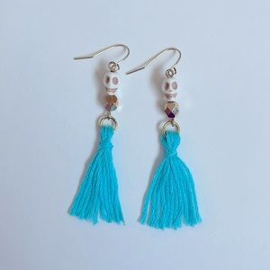 Tiny Skull Tassel Earrings